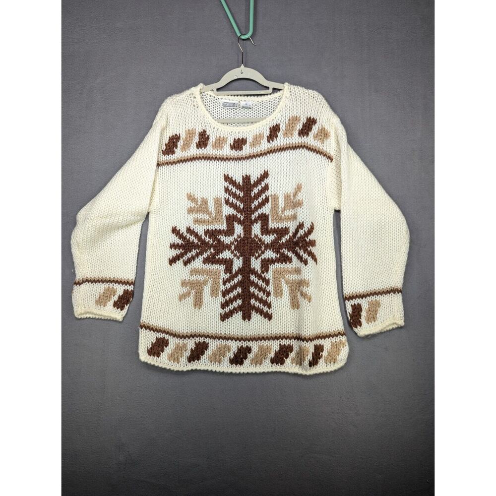 Fantastic Sweater Women's Medium Acrylic Cream Brown Hand Knit Vintage